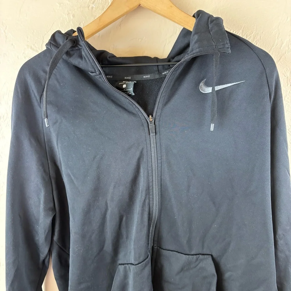 Nike Men's Black Zip-up Hoodie Jacket Dri-Fit Gray Logo Size Large